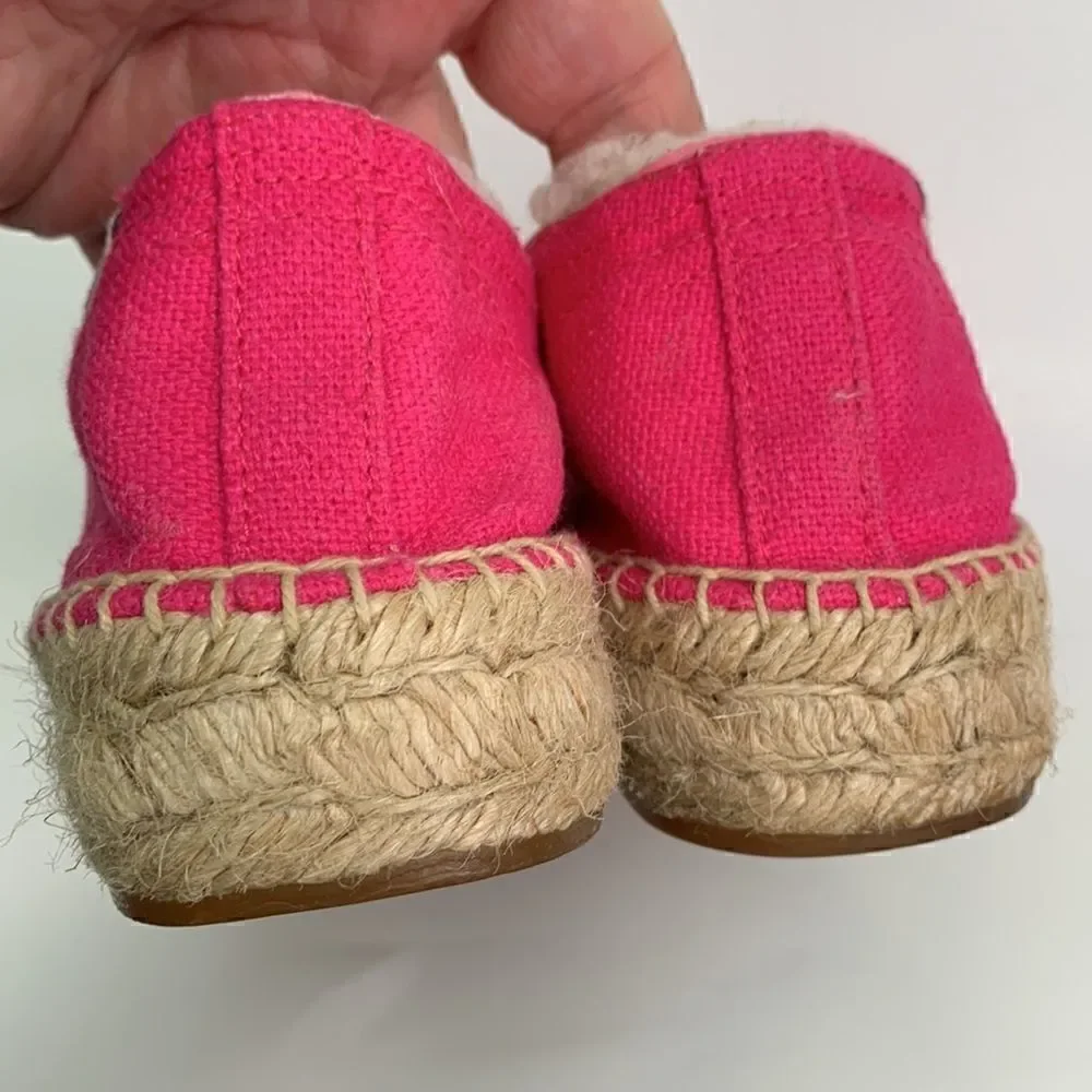 Soludos pink canvas embroidered elephant platform espadrilles